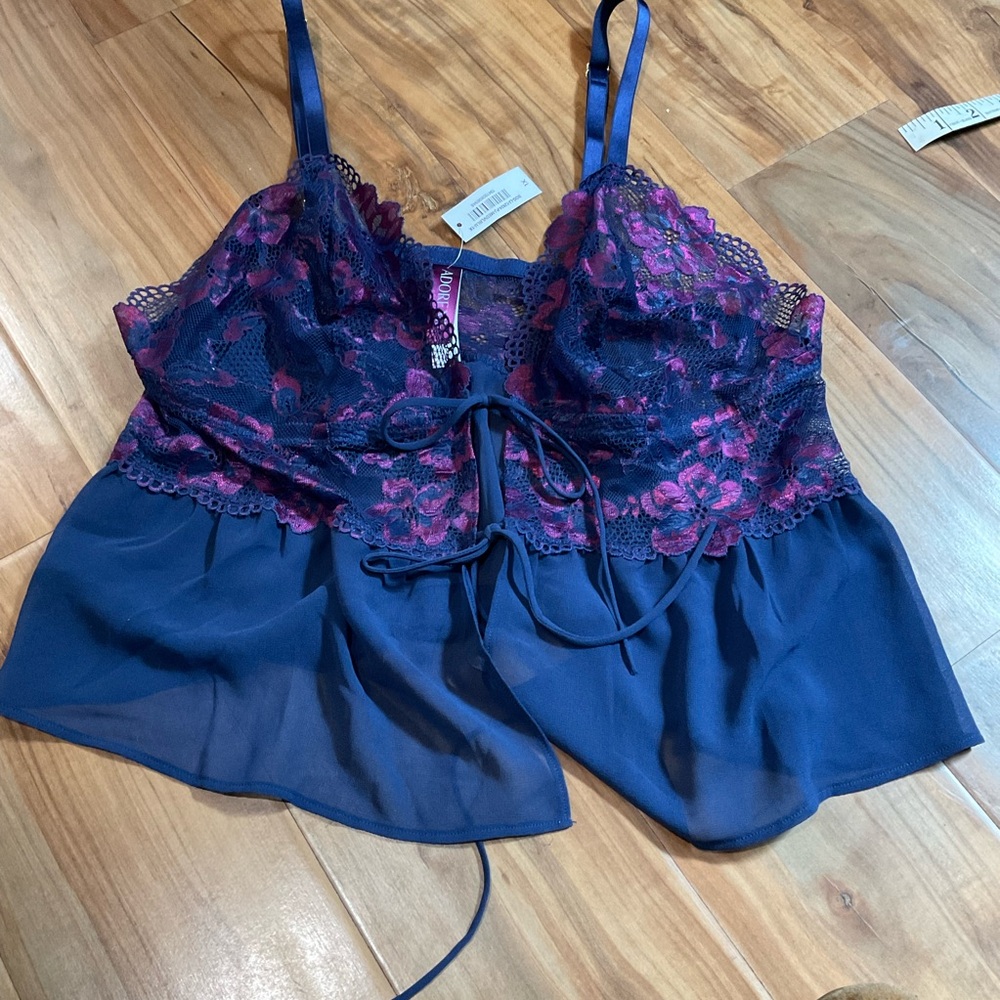 Adore Me Navy and Pink Lace Tammy Plus Flowy Bralette